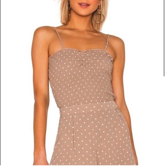 Show Me Your MuMu Tops - Show Me Your Mumu Polka Dot Smocked Light Brown Tank Top M